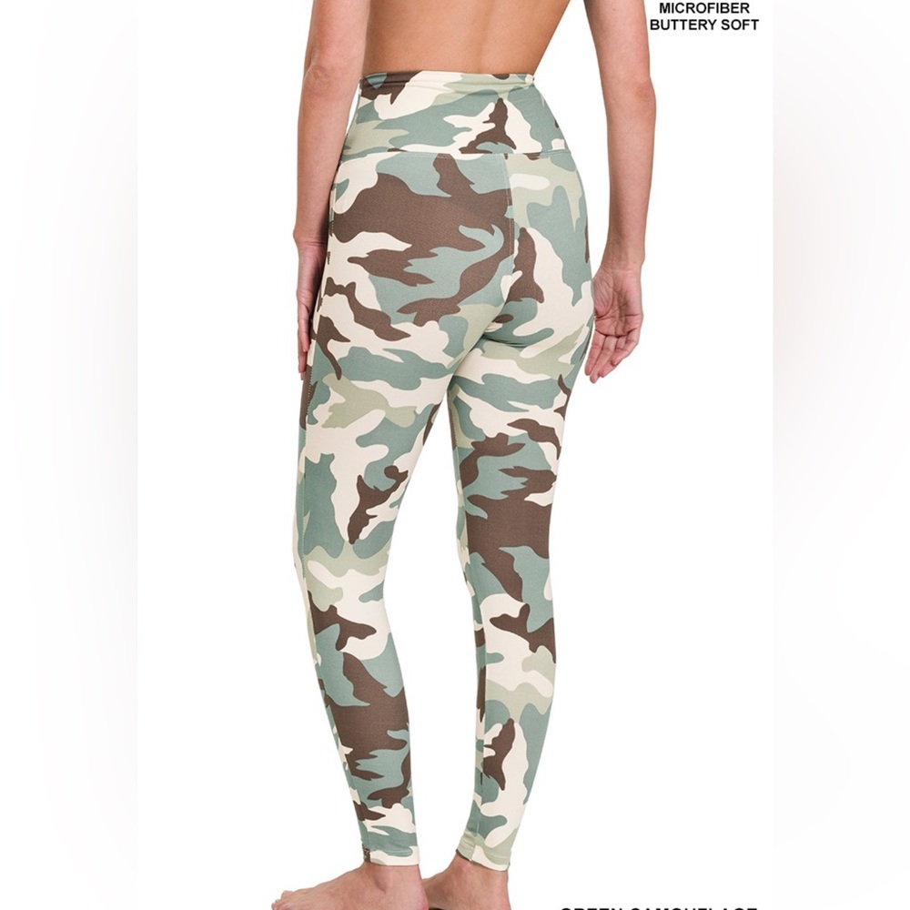 NWT! Clearance 🎉 Green Camouflage Soft Microfiber Brushed High Waist Leggings - Picture 3 of 3